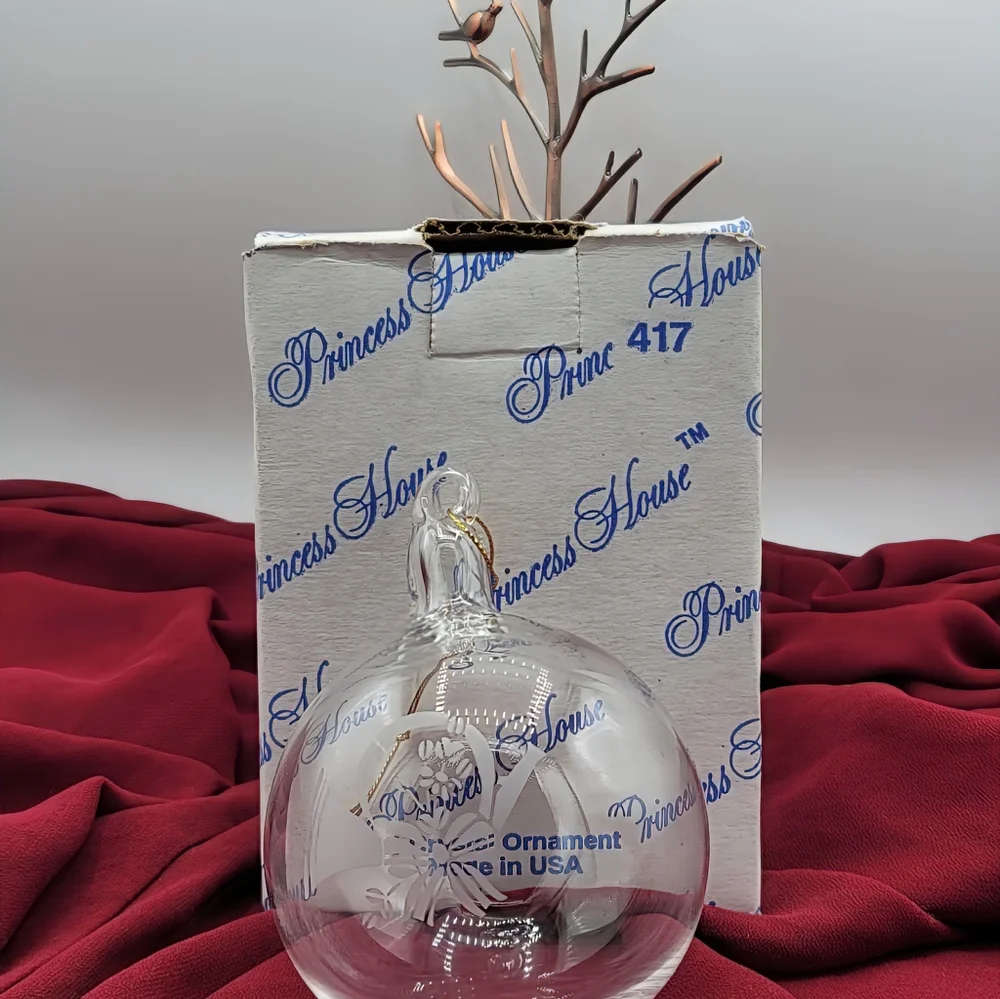 Princess House 417 Crystal Ornament Etched Hunting Horn Handmade USA w Box Vtg